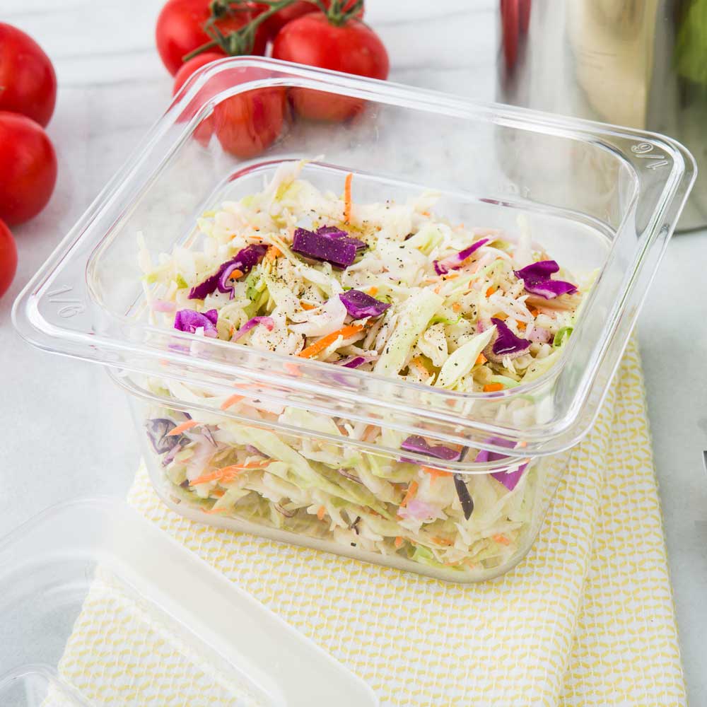 Met Lux Rectangle Clear Plastic 1/6 Size Cold Food Storage Container - 4" Depth - 10 count box