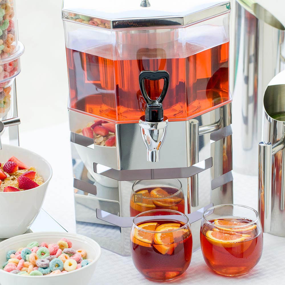 Met Lux 5L Pentagon Stainless Steel Stackable Juice Dispenser - with Body - 9 3/4" x 9 3/4" x 15" - 1 count box