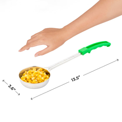 Met Lux 4 oz Stainless Steel Spoodle - Perforated, with Green Handle - 1 count box