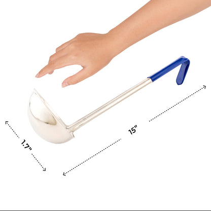 Met Lux 8 oz Stainless Steel Serving Ladle - with Blue Handle - 15" - 1 count box