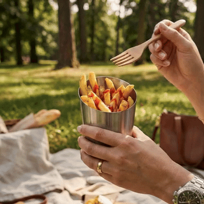 Met Lux Stainless Steel French Fry Cup - Tapered, Satin Finish - 3 1/2" x 4 1/2" - 1 count box