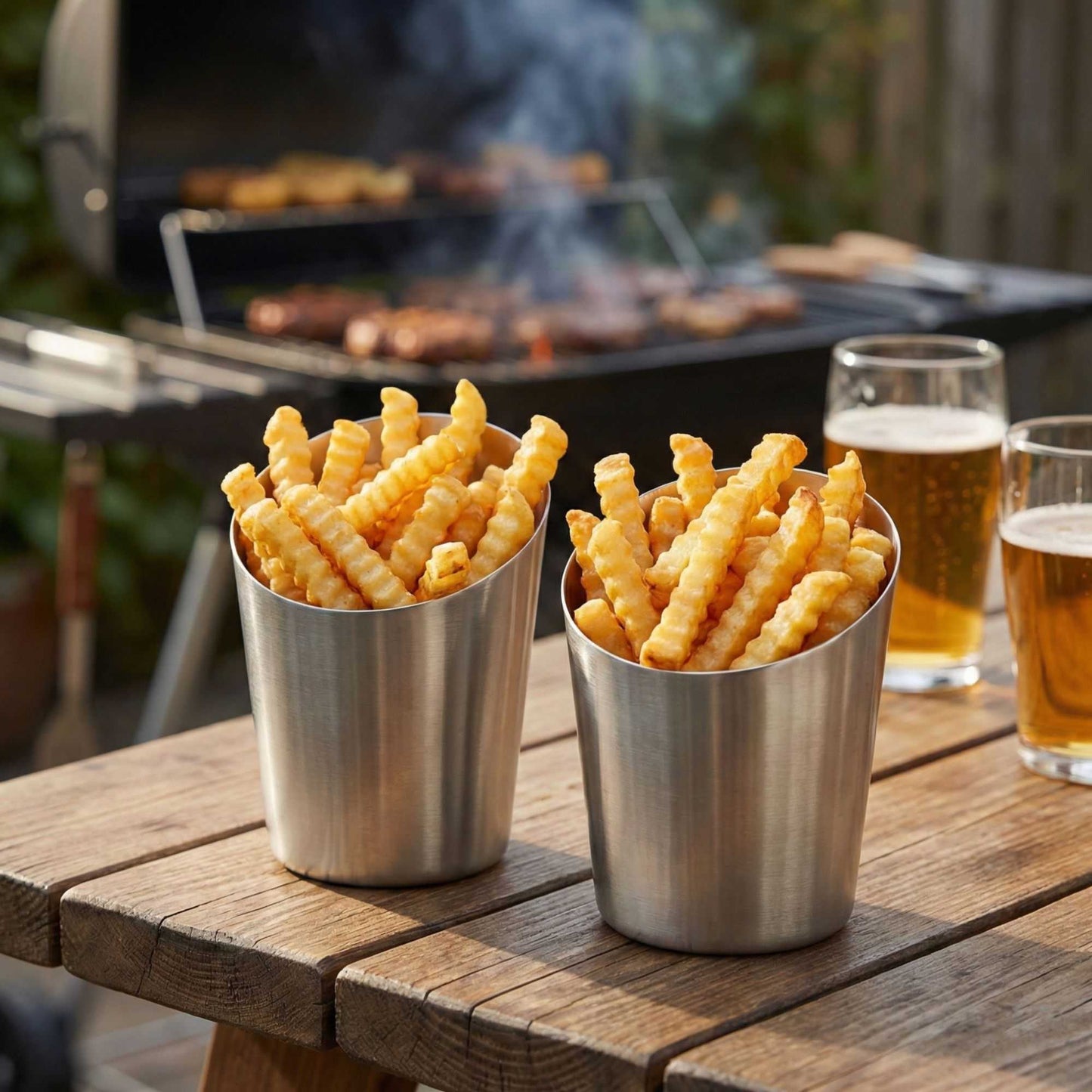Met Lux Stainless Steel French Fry Cup - Tapered, Satin Finish - 3 1/2" x 4 1/2" - 1 count box
