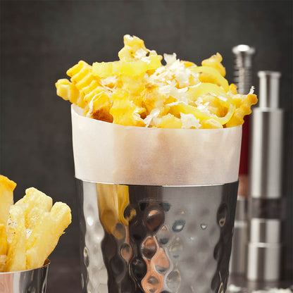 Met Lux Stainless Steel French Fry Cup - Hammered, Mirrored Finish - 3 1/2" x 3 1/2" - 1 count box