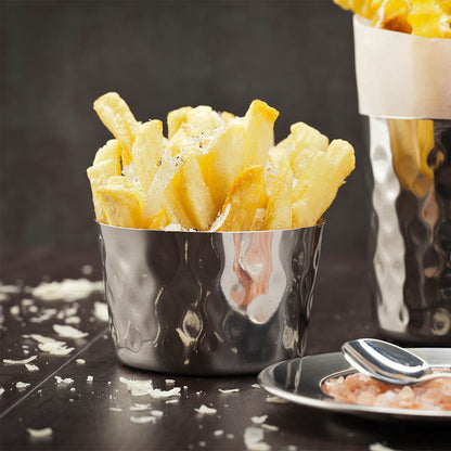 Met Lux Stainless Steel French Fry Cup - Hammered, Mirrored Finish - 3 1/4" x 2" - 1 count box