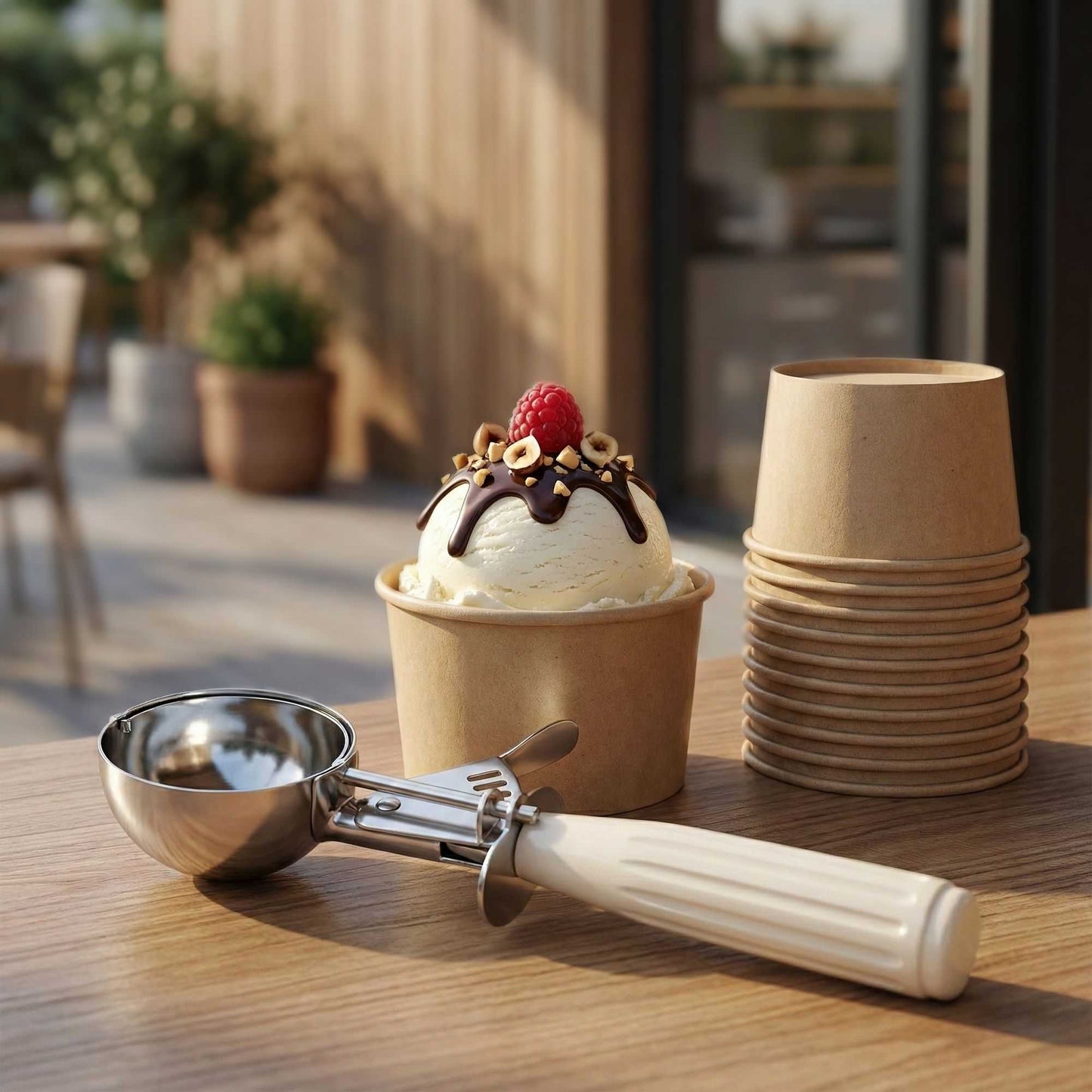 Met Lux 3 oz Stainless Steel #10 Portion Scoop - with Ivory Handle - 1 count box