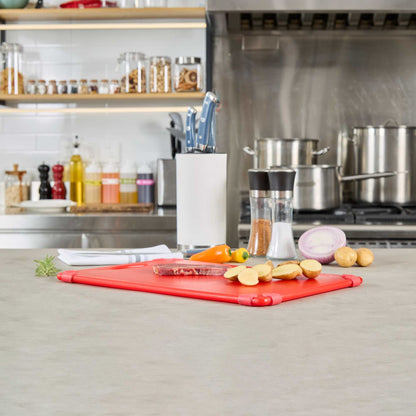 Sure Grip Red Plastic Cutting Board - Non-Slip, Measurement Markers, Carrying Handle - 12" x 18" - 1 count box