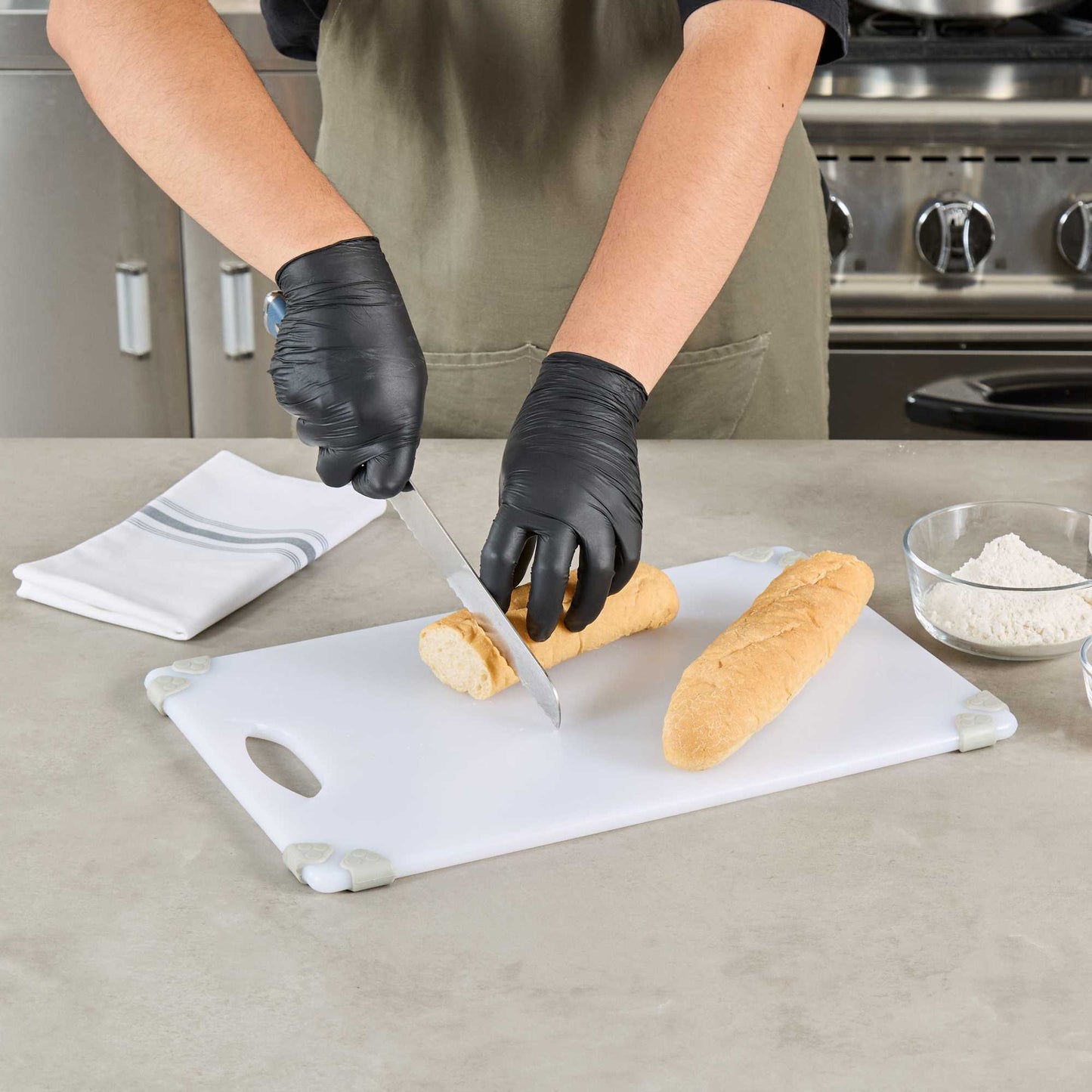 Sure Grip White Plastic Cutting Board - Non-Slip, Measurement Markers, Carrying Handle - 12" x 18" - 1 count box