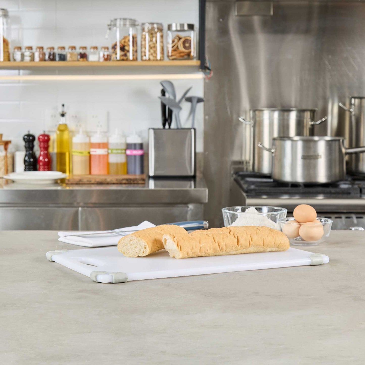Sure Grip White Plastic Cutting Board - Non-Slip, Measurement Markers, Carrying Handle - 12" x 18" - 1 count box