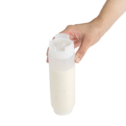 First In First Out 16 oz Clear Plastic Squeeze Bottle - Inverted, Refill & Dispensing Lid - 2 1/2" x 2 1/2" x 8 1/4" - 6 count box
