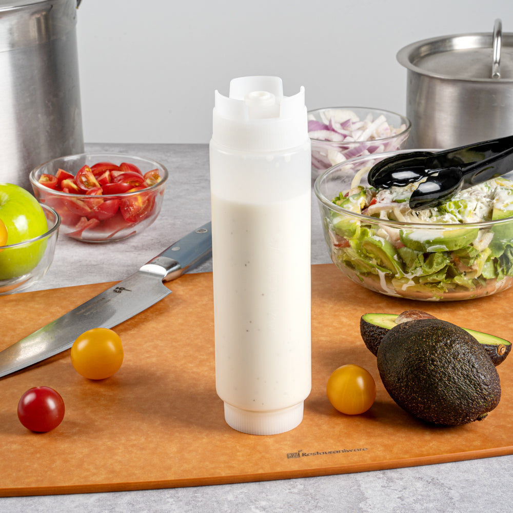 First In First Out 16 oz Clear Plastic Squeeze Bottle - Inverted, Refill & Dispensing Lid - 2 1/2" x 2 1/2" x 8 1/4" - 6 count box