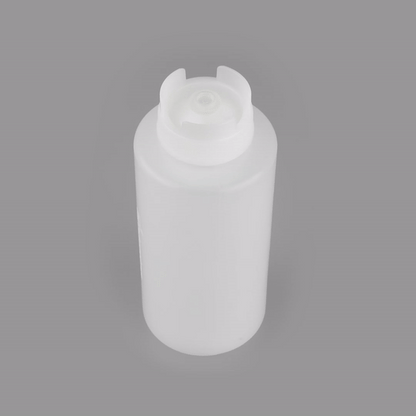 First In First Out 32 oz Clear Plastic Squeeze Bottle - Inverted, Refill & Dispensing Lid - 3 1/2" x 3 1/2" x 9" - 6 count box