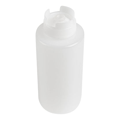 First In First Out 32 oz Clear Plastic Squeeze Bottle - Inverted, Refill & Dispensing Lid - 3 1/2" x 3 1/2" x 9" - 6 count box
