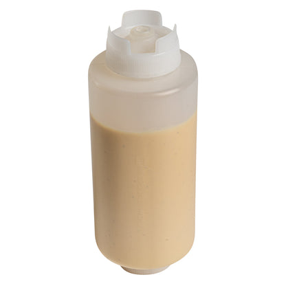 First In First Out 32 oz Clear Plastic Squeeze Bottle - Inverted, Refill & Dispensing Lid - 3 1/2" x 3 1/2" x 9" - 1 count box