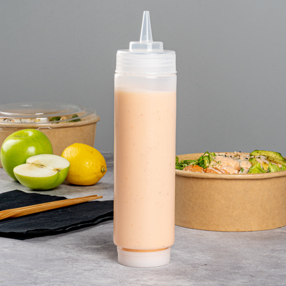 First In First Out 16 oz Clear Plastic Squeeze Bottle - Refill Lid, Precision Tip - 2 1/2" x 2 1/2" x 9 1/4" - 1 count box