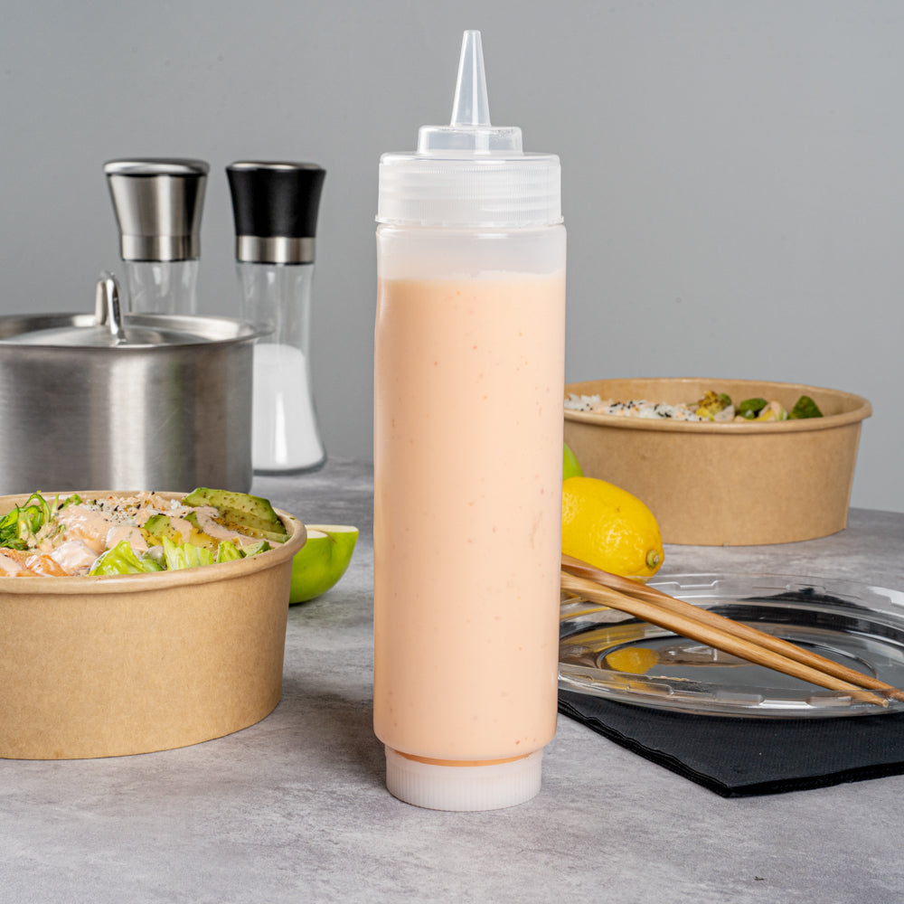 First In First Out 16 oz Clear Plastic Squeeze Bottle - Refill Lid, Precision Tip - 2 1/2" x 2 1/2" x 9 1/4" - 1 count box