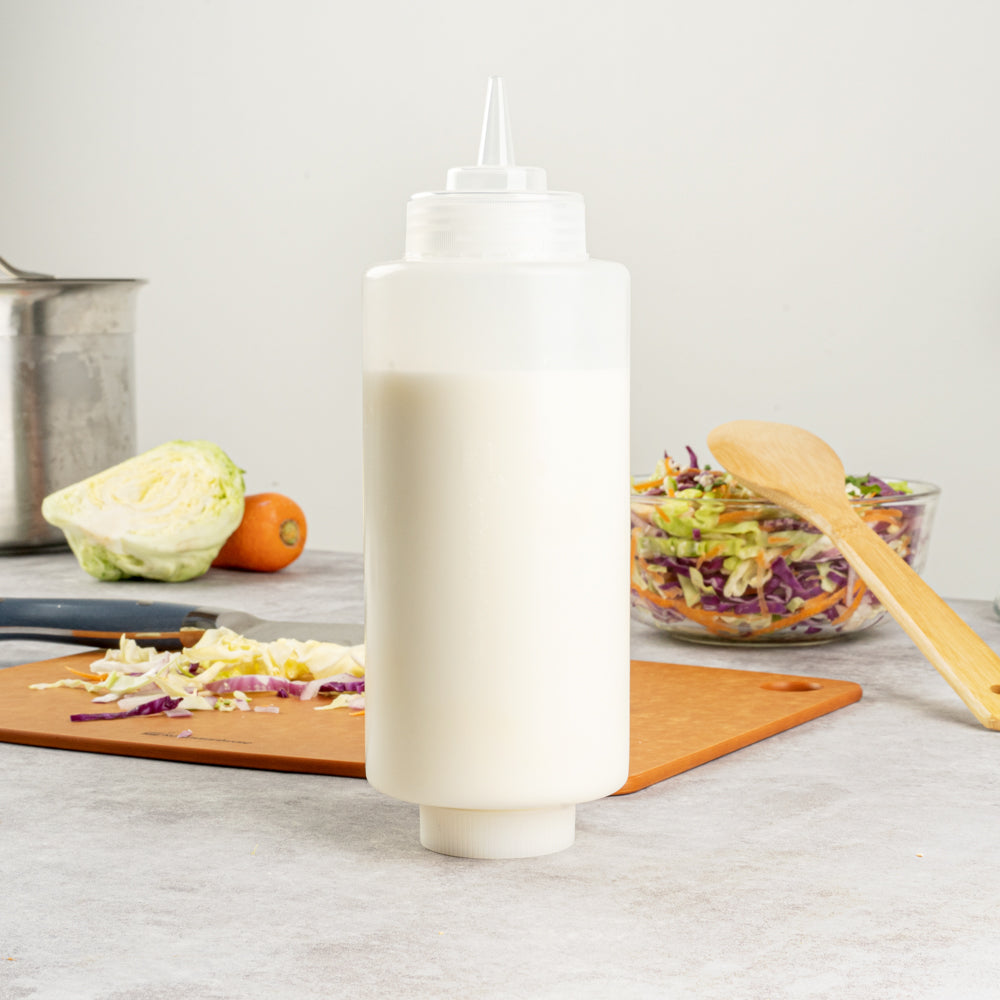 First In First Out 32 oz Clear Plastic Squeeze Bottle - Refill Lid, Precision Tip - 9 1/2" x 3 1/2" x 3 1/2" - 1 count box