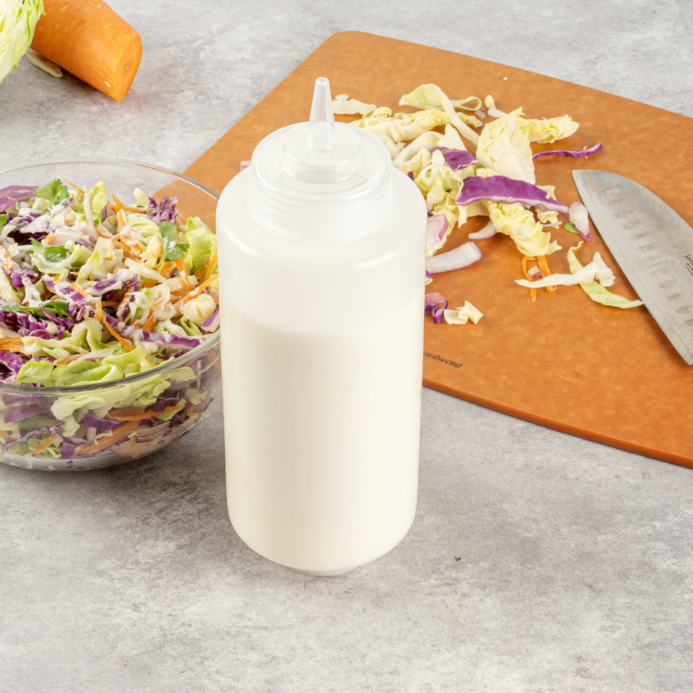 First In First Out 32 oz Clear Plastic Squeeze Bottle - Refill Lid, Precision Tip - 9 1/2" x 3 1/2" x 3 1/2" - 1 count box