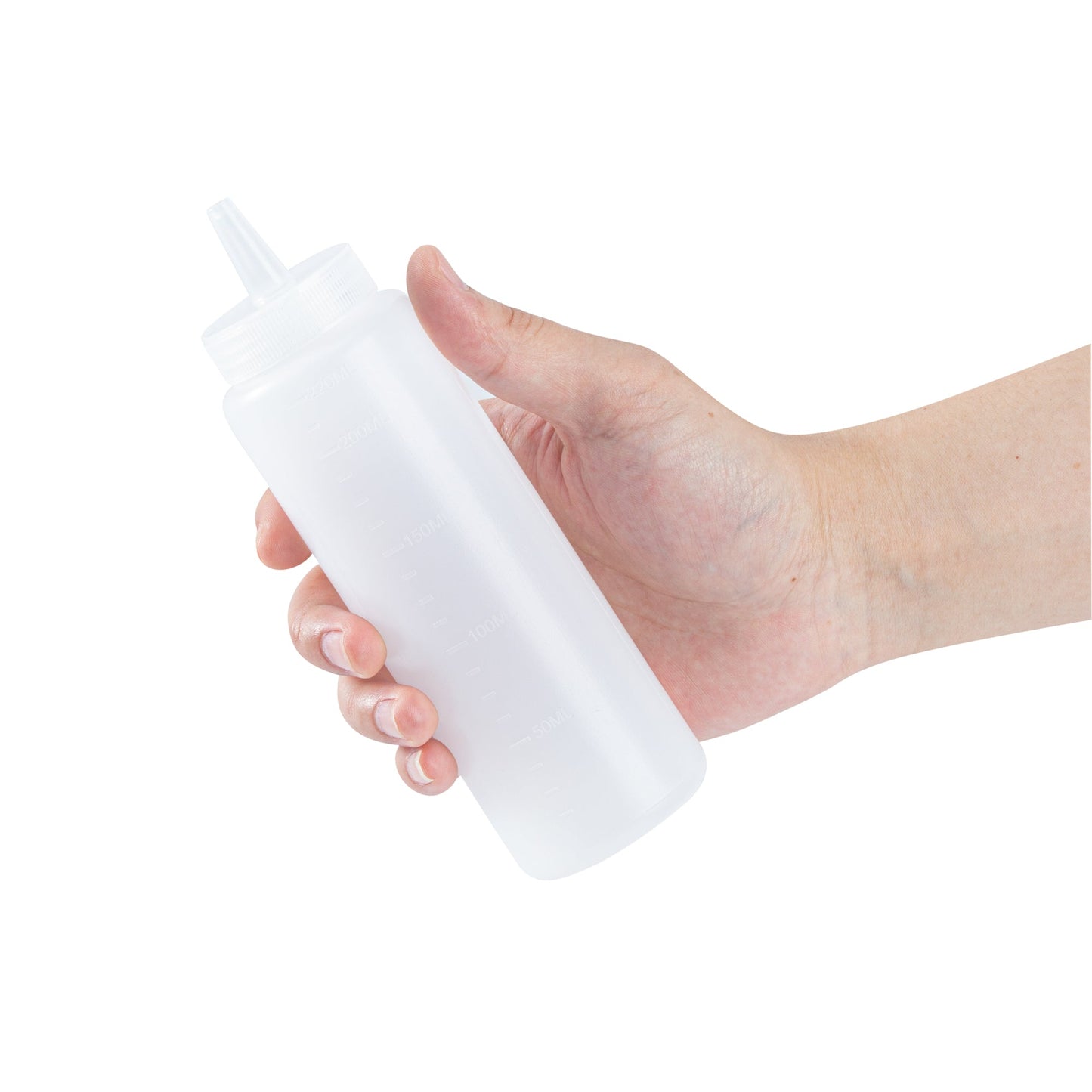 Sauce Tek 8 oz Clear Plastic Squeeze Bottle - Precision Tip - 2" x 2" x 7" - 6 count box