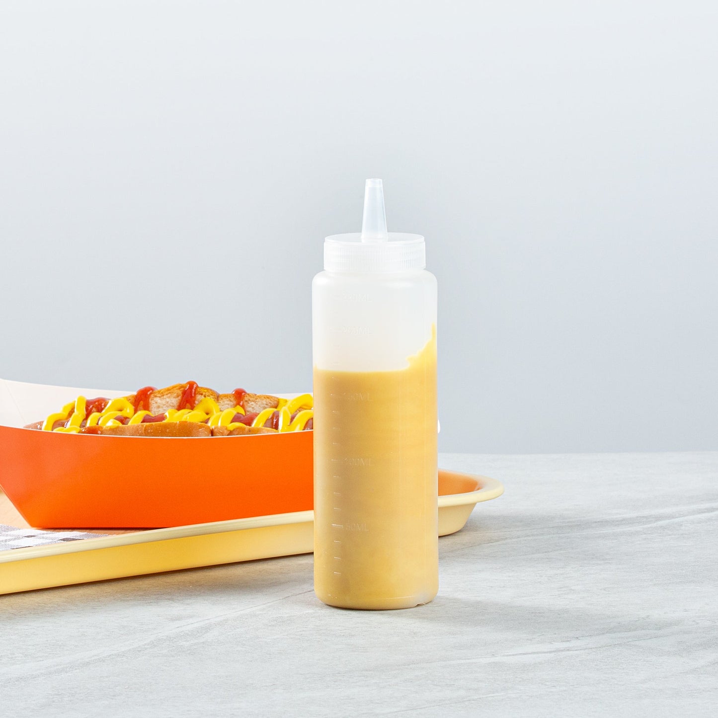 Sauce Tek 8 oz Clear Plastic Squeeze Bottle - Precision Tip - 2" x 2" x 7" - 6 count box