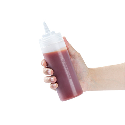 Sauce Tek 12 oz Clear Plastic Squeeze Bottle - Precision Tip - 2 1/4" x 2 1/4" x 8" - 1 count box