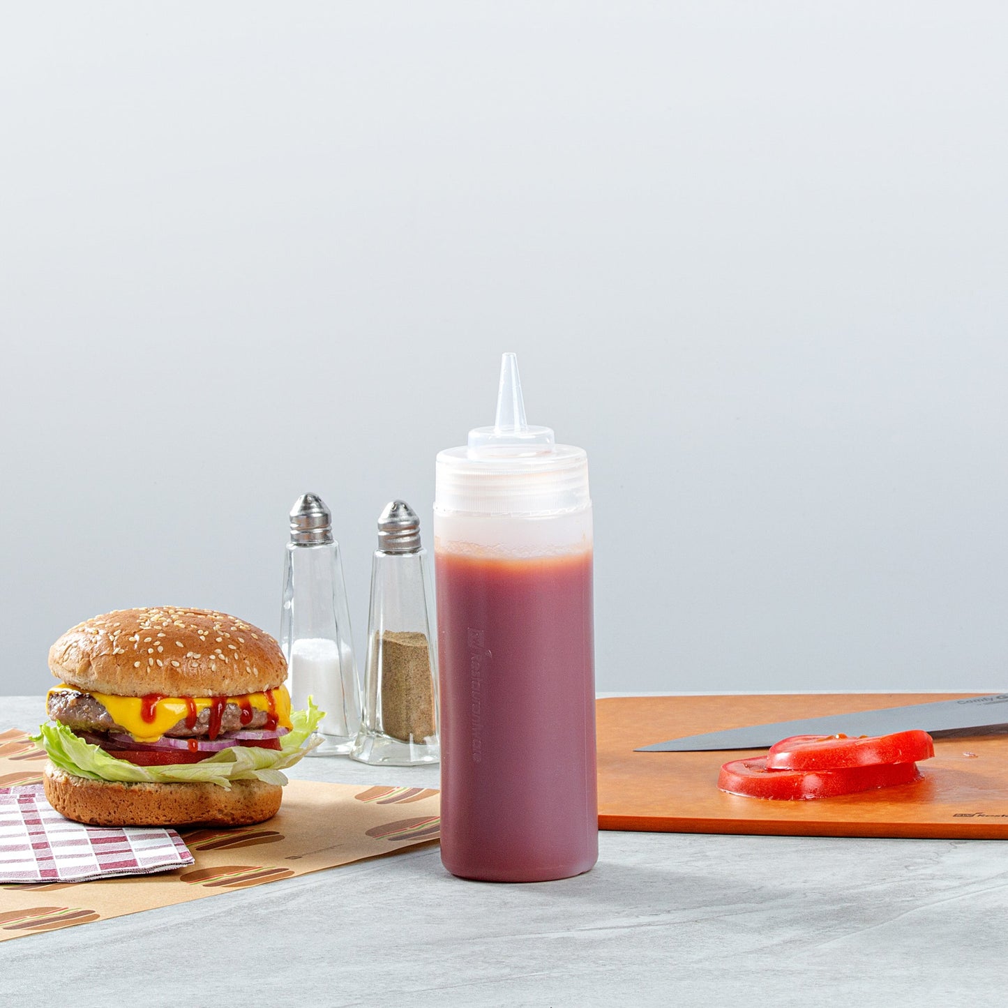 Sauce Tek 12 oz Clear Plastic Squeeze Bottle - Precision Tip - 2 1/4" x 2 1/4" x 8" - 1 count box