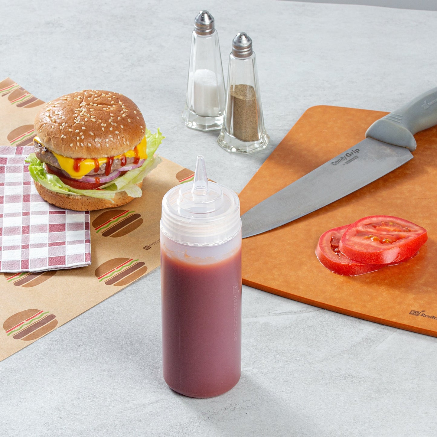 Sauce Tek 12 oz Clear Plastic Squeeze Bottle - Precision Tip - 2 1/4" x 2 1/4" x 8" - 1 count box