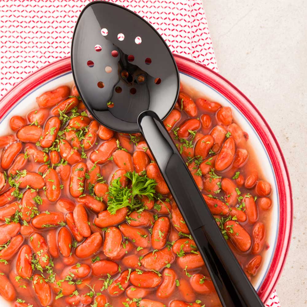 Cater Tek Black Plastic Catering Spoon - Perforated - 11" - 1 count box