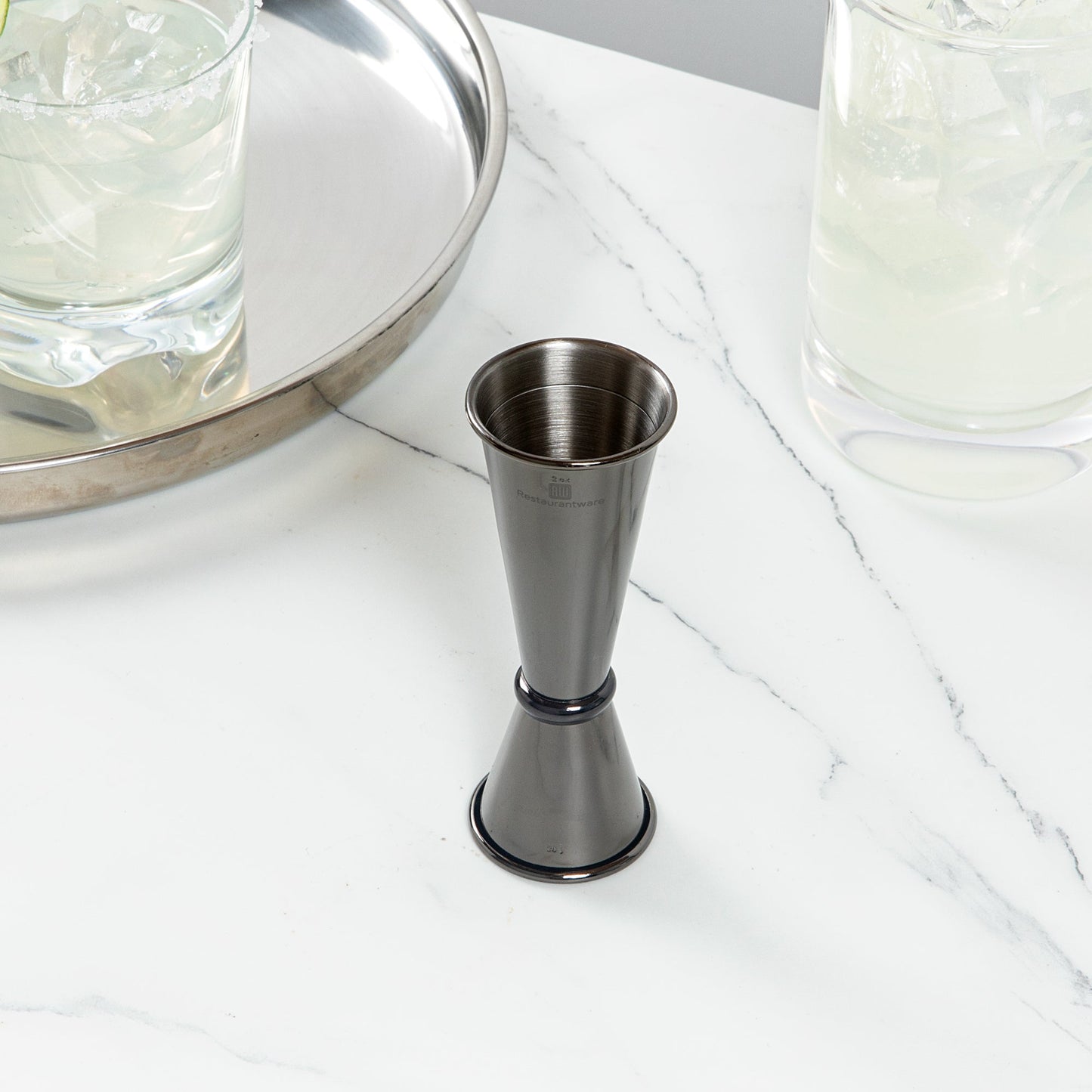Bar Lux 1 oz / 2 oz Black Stainless Steel Jigger - Japanese Style - 1 count box