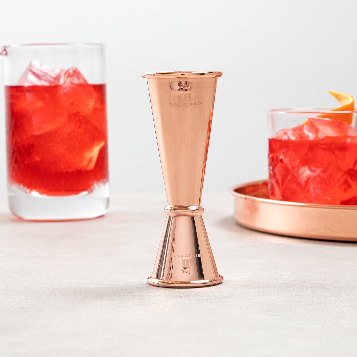 Bar Lux 1 oz / 2 oz Copper-Plated Stainless Steel Jigger - Japanese Style - 1 count box