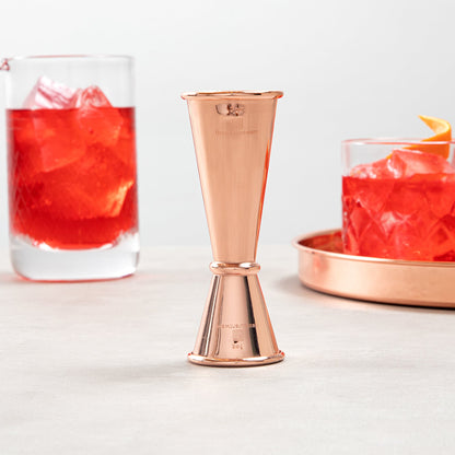 Bar Lux 1 oz / 2 oz Copper-Plated Stainless Steel Jigger - Japanese Style - 1 count box