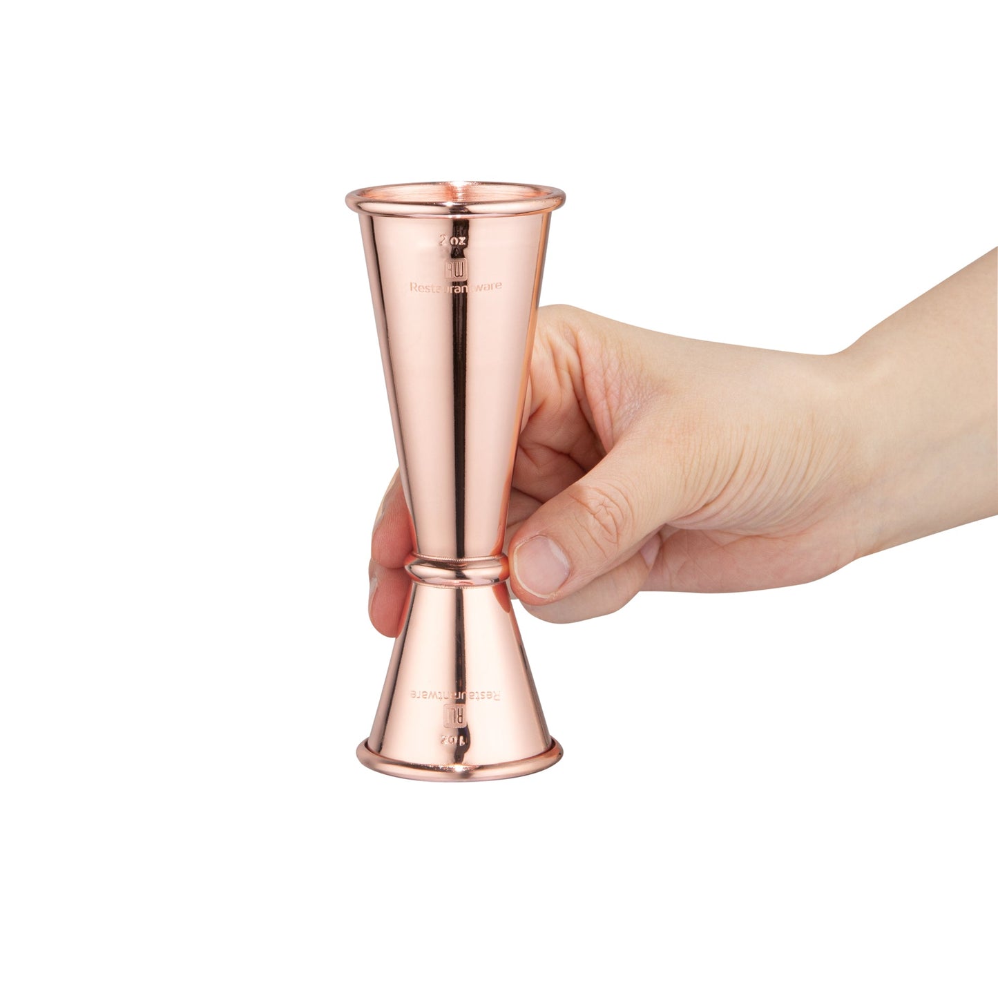 Bar Lux 1 oz / 2 oz Copper-Plated Stainless Steel Jigger - Japanese Style - 1 count box