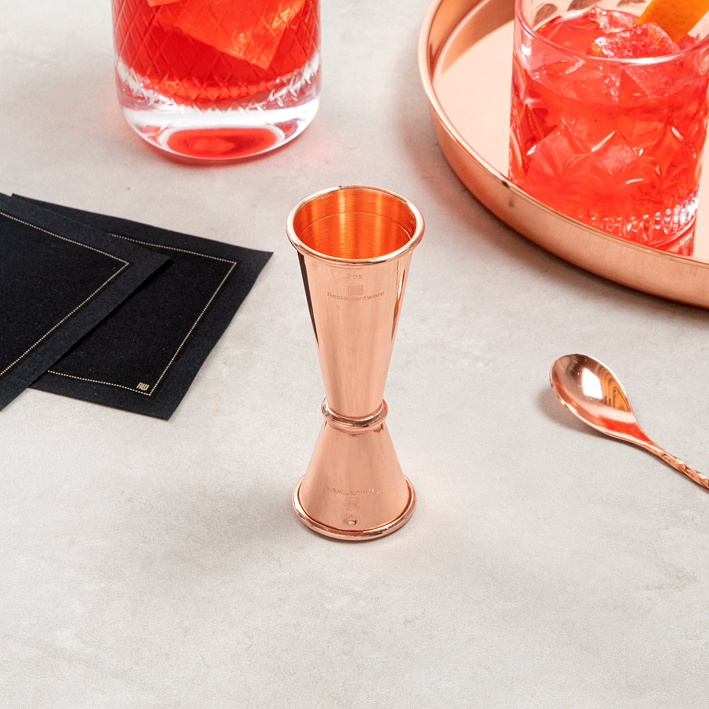 Bar Lux 1 oz / 2 oz Copper-Plated Stainless Steel Jigger - Japanese Style - 1 count box