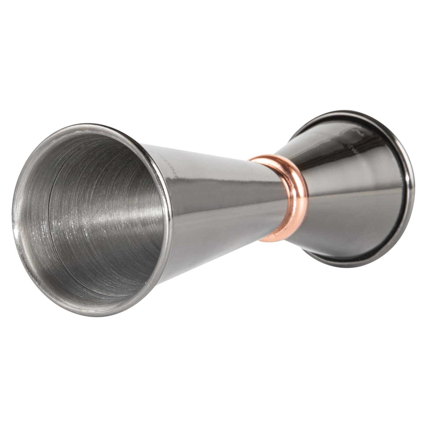 Bar Lux 1 oz / 2 oz Black-Plated Stainless Steel Jigger - Japanese Style, Copper-Plated Ring - 1 count box