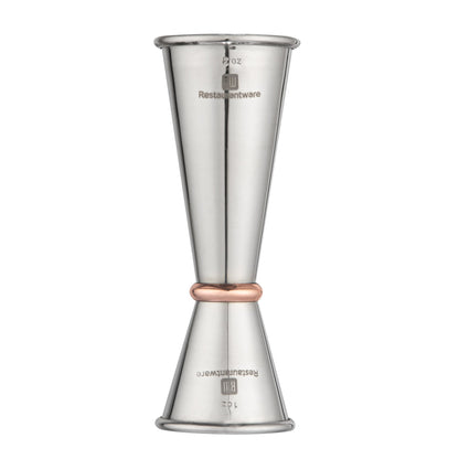 Bar Lux 1 oz / 2 oz Stainless Steel Jigger - Japanese Style, Mirrored Finish, Copper-Plated Ring - 1 count box