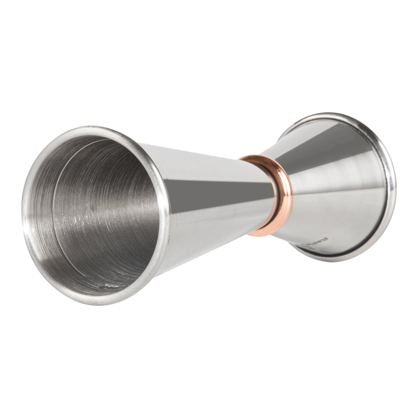 Bar Lux 1 oz / 2 oz Stainless Steel Jigger - Japanese Style, Mirrored Finish, Copper-Plated Ring - 1 count box