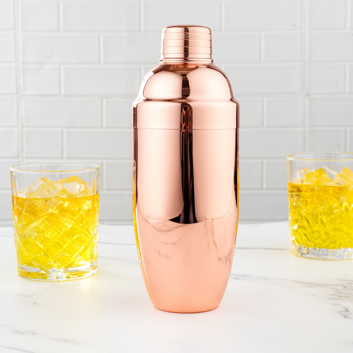 Bar Lux 24 oz Copper-Plated Stainless Steel Cobbler Shaker - 3 1/4" x 3 1/4" x 8 3/4" - 1 count box