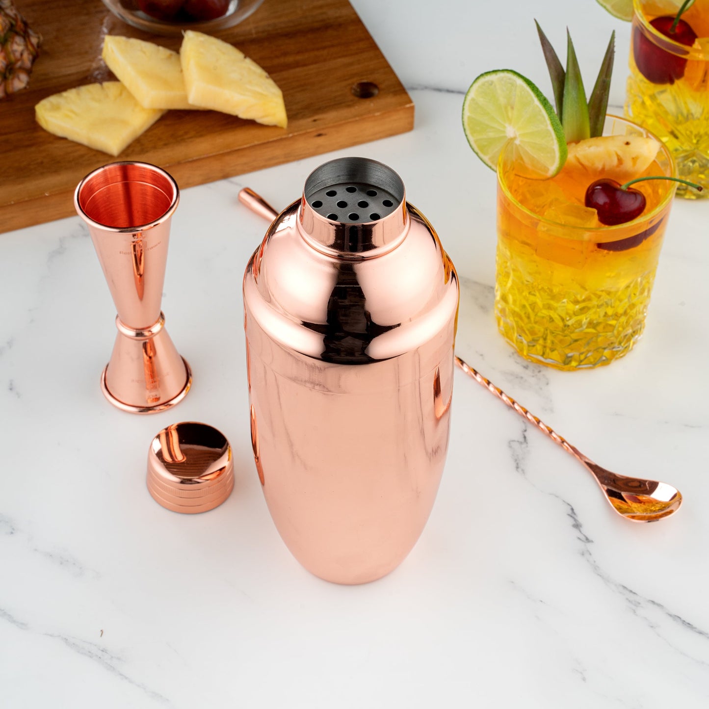 Bar Lux 24 oz Copper-Plated Stainless Steel Cobbler Shaker - 3 1/4" x 3 1/4" x 8 3/4" - 1 count box