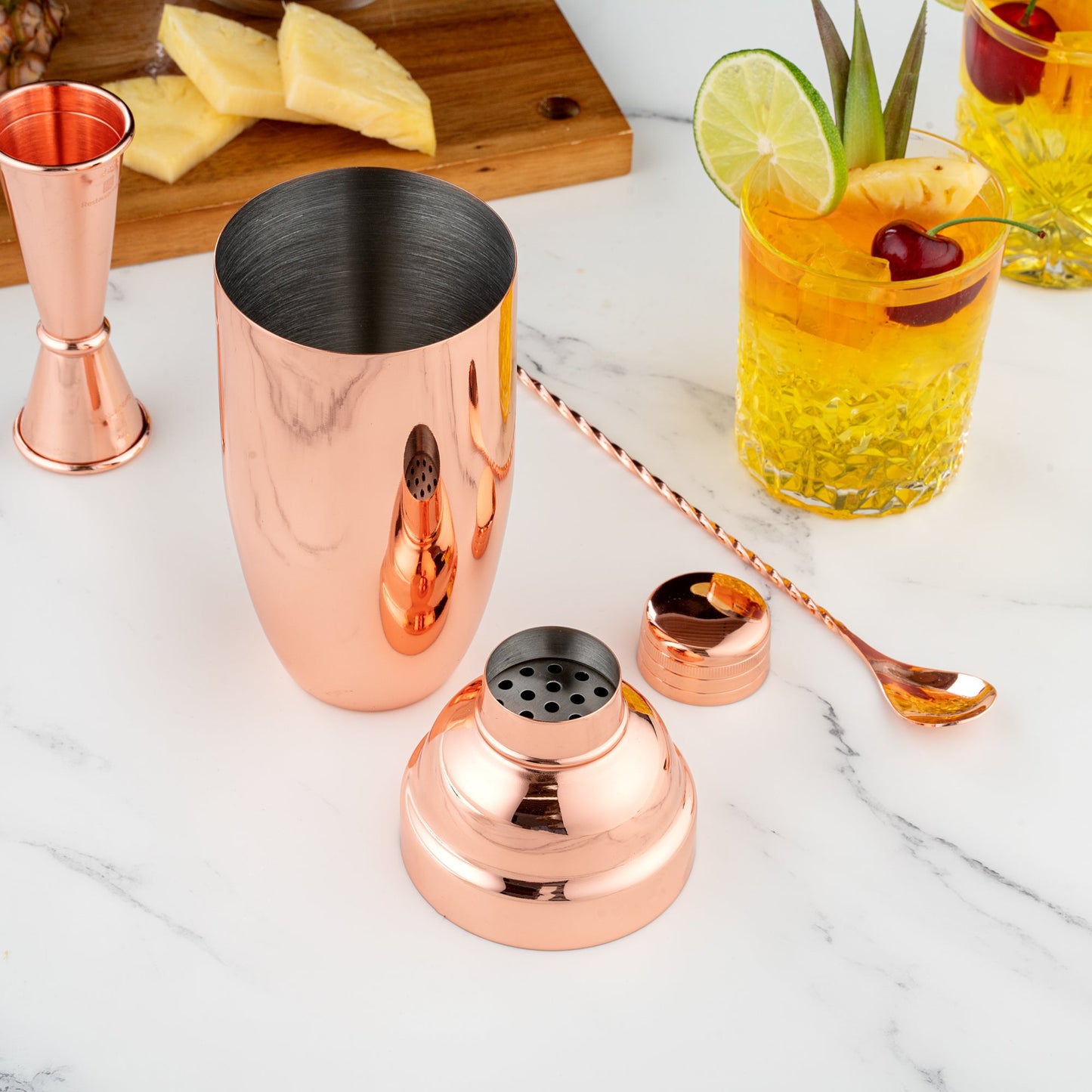 Bar Lux 24 oz Copper-Plated Stainless Steel Cobbler Shaker - 3 1/4" x 3 1/4" x 8 3/4" - 1 count box