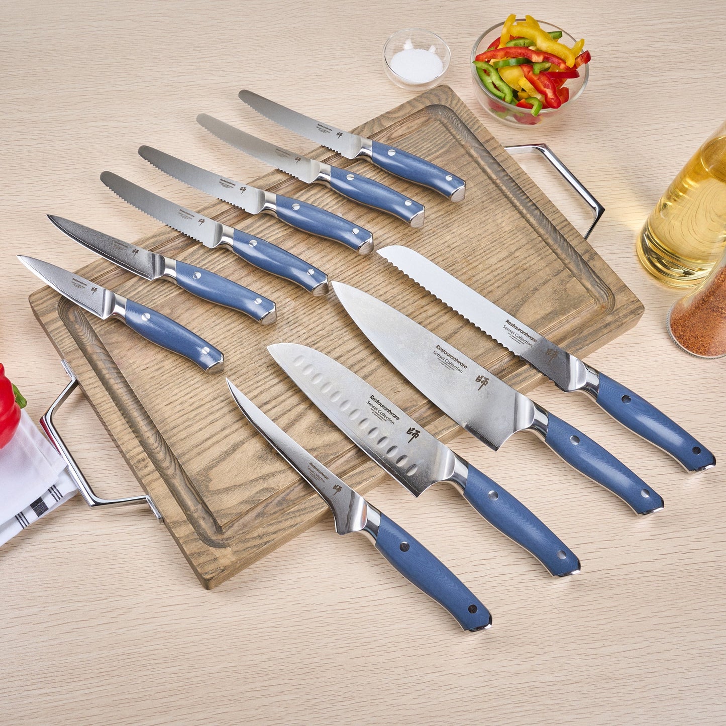 Sensei Blue Damascus Steel 10-Piece Knife Set - 1 count box