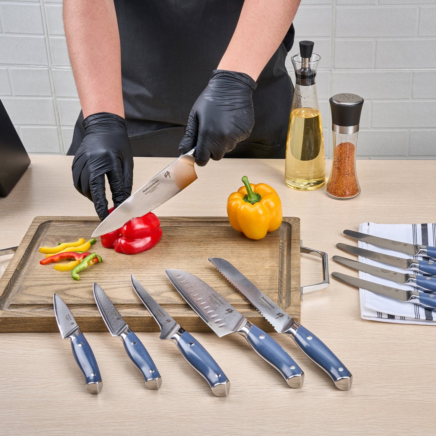 Sensei Blue Damascus Steel 10-Piece Knife Set - 1 count box