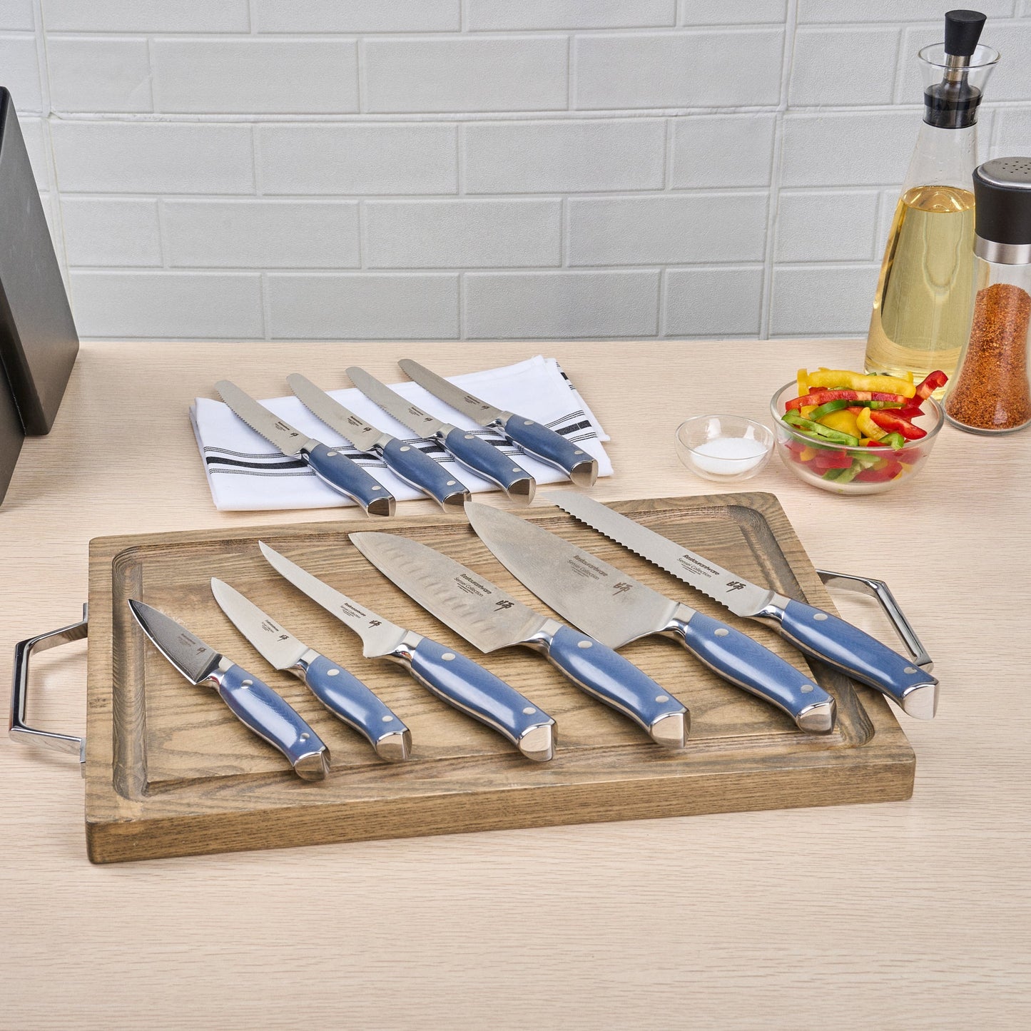 Sensei Blue Damascus Steel 10-Piece Knife Set - 1 count box