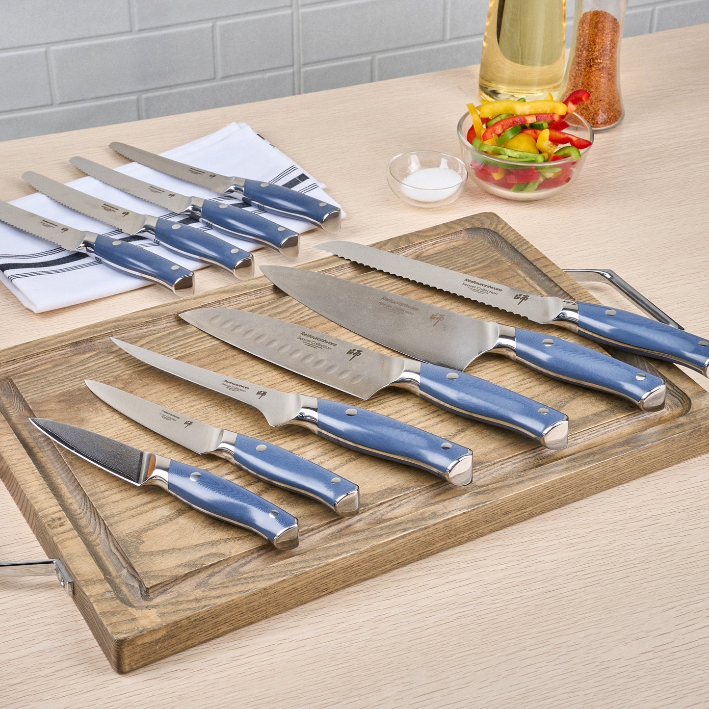 Sensei Blue Damascus Steel 10-Piece Knife Set - 1 count box