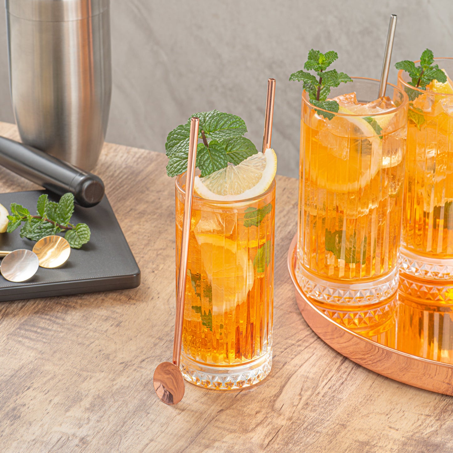 Bar Lux Copper-Plated Stainless Steel Julep Spoon Straw - 7 1/2" - 2 count box