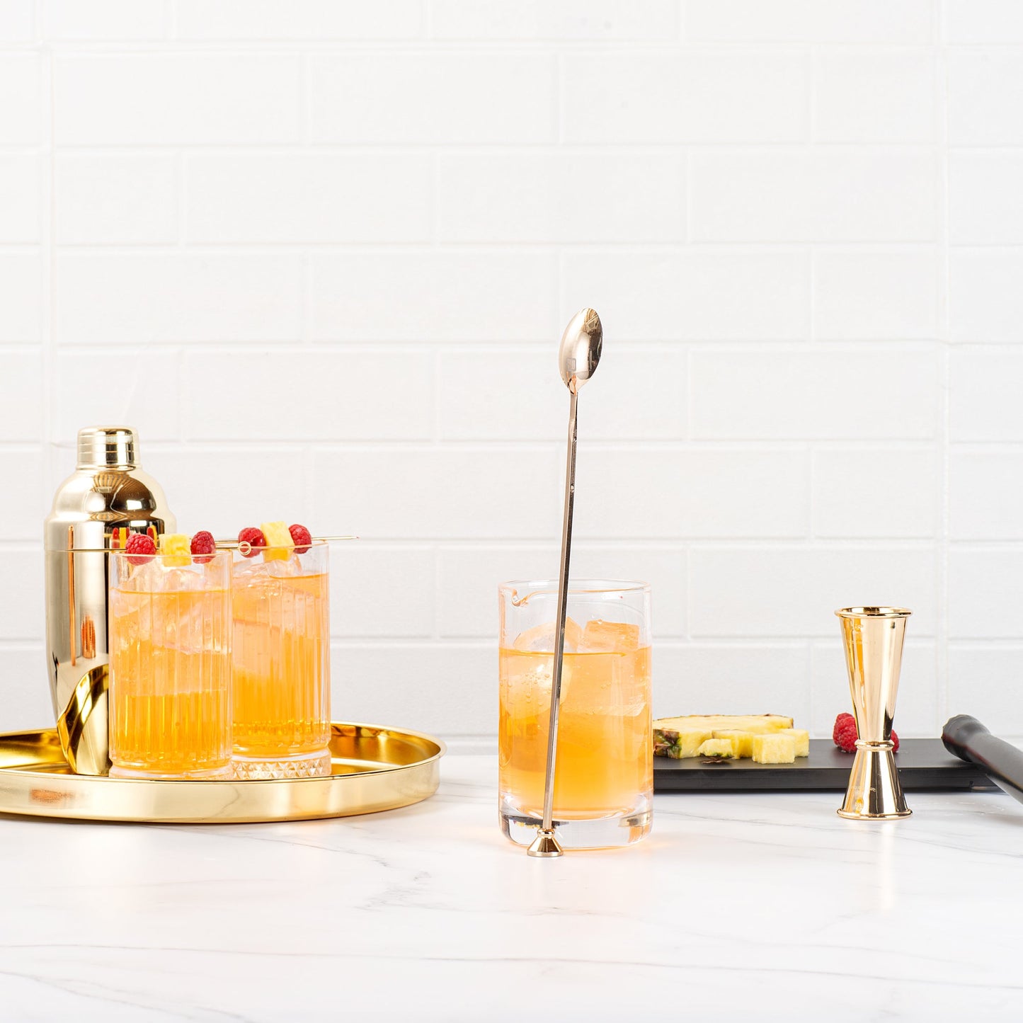Bar Lux Gold-Plated Stainless Steel Muddler Barspoon - 12" x 1 1/4" x 3/4" - 1 count box