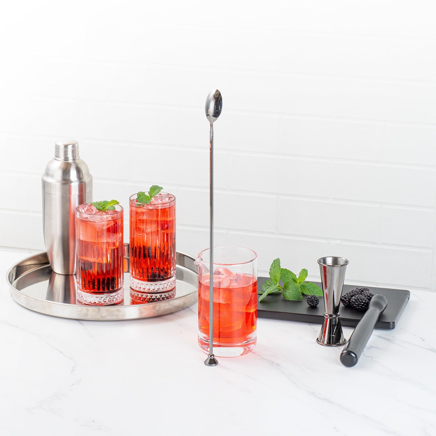Bar Lux Black-Plated Stainless Steel Muddler Barspoon - 16" x 1 1/4" x 3/4" - 1 count box