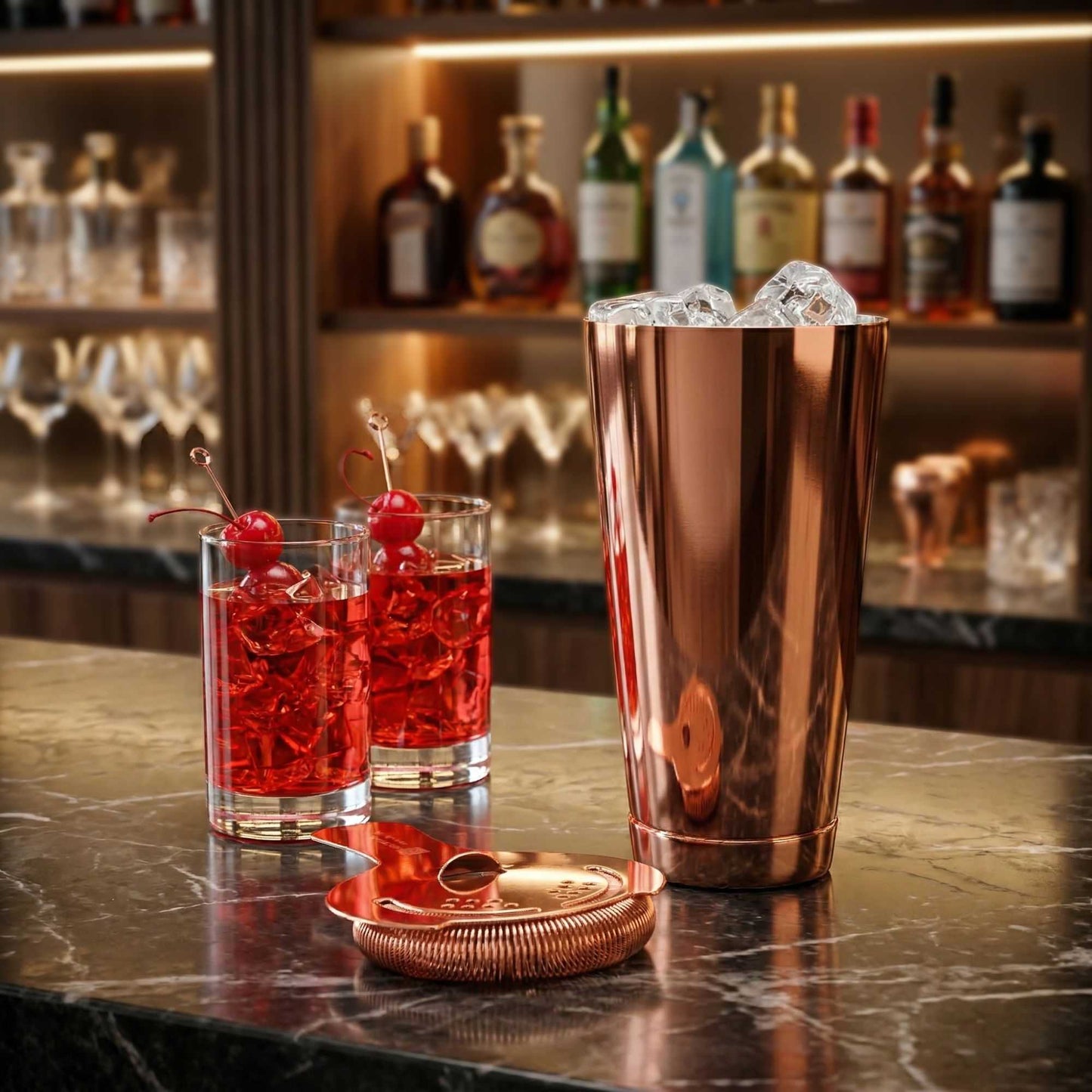 Bar Lux 24 oz Copper-Plated Stainless Steel Cocktail Shaker Tin - Weighted - 3 1/2" x 3 1/2" x 6 1/2" - 1 count box