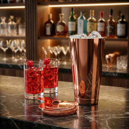 Bar Lux 24 oz Copper-Plated Stainless Steel Cocktail Shaker Tin - Weighted - 3 1/2" x 3 1/2" x 6 1/2" - 1 count box