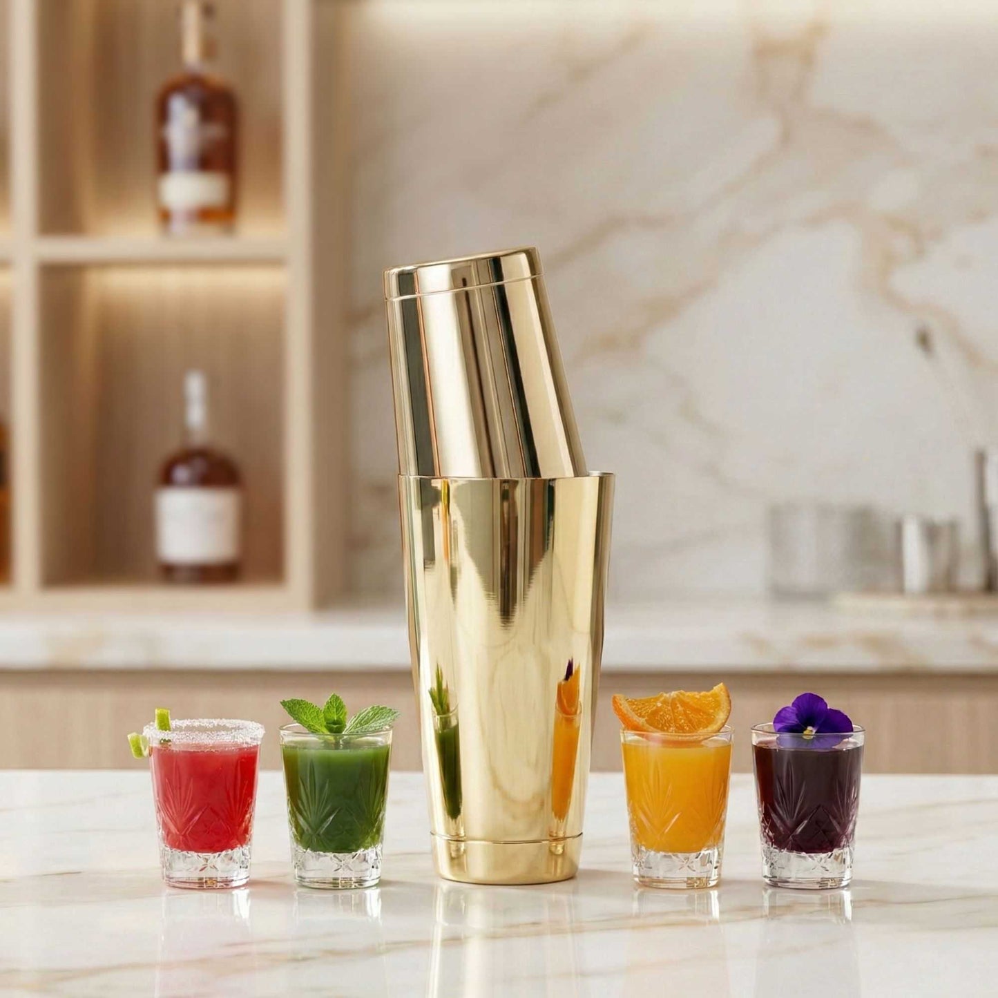 Bar Lux 24 oz Gold-Plated Stainless Steel Cocktail Shaker Tin - Weighted - 3 1/2" x 3 1/2" x 6 1/2" - 1 count box