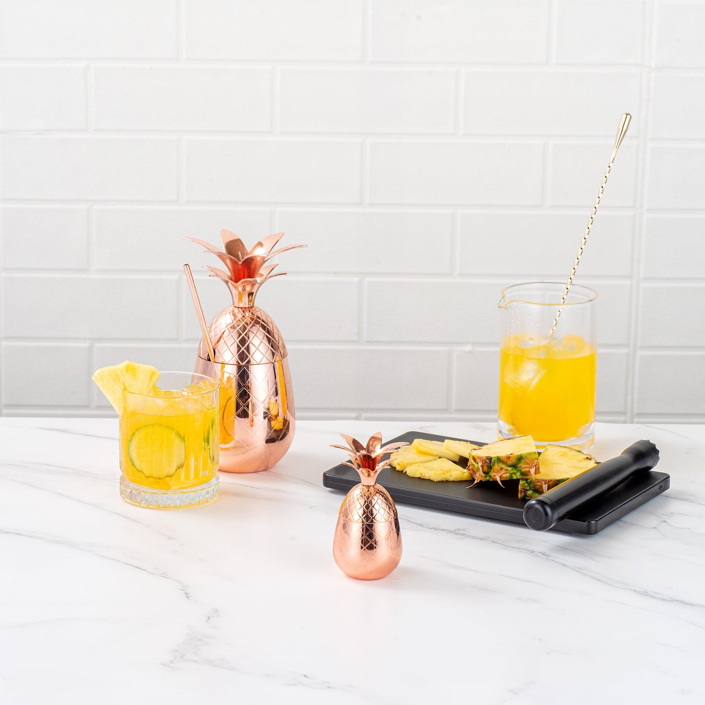 Bar Lux 2 oz Copper-Plated Stainless Steel Pineapple Tumbler - 2 1/2" x 2 1/2" x 4" - 1 count box