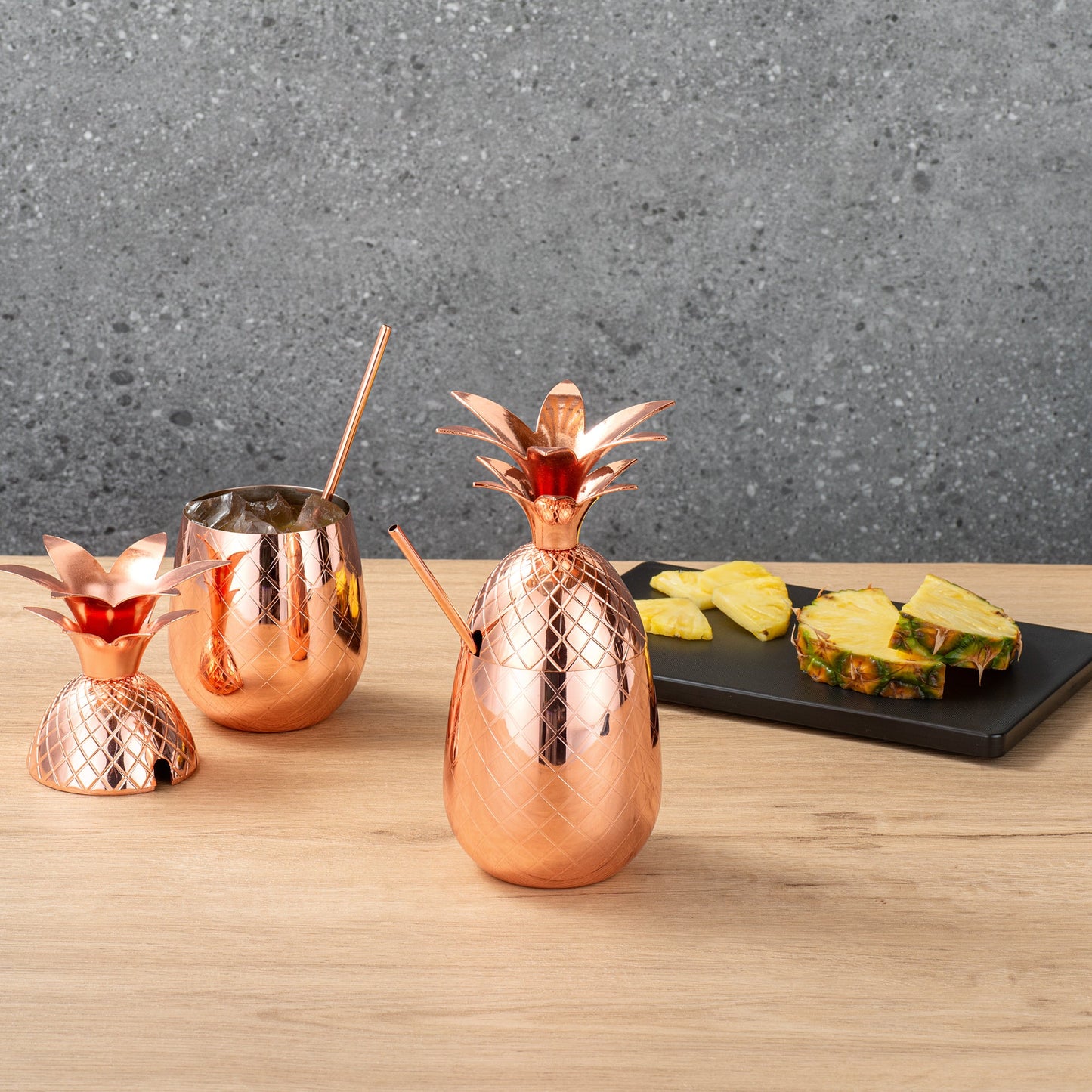 Bar Lux 16 oz Copper-Plated Stainless Steel Pineapple Tumbler - 3 1/2" x 3 1/2" x 7 1/2" - 1 count box